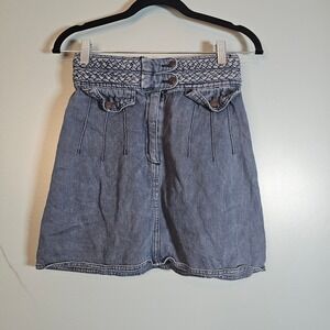 Free People Women's Braided Waist Denim Mini Skirt Blue Hemp Cotton Size 0